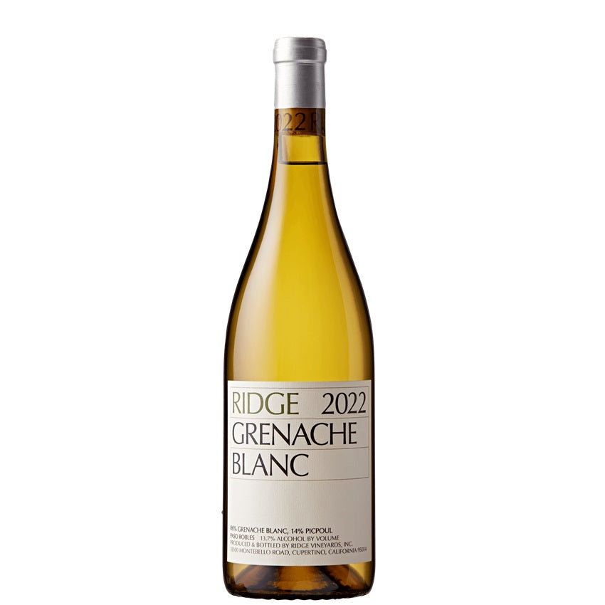 A bottle of Ridge Grenache Blanc, available at our Palm Springs wine store, Perry's.