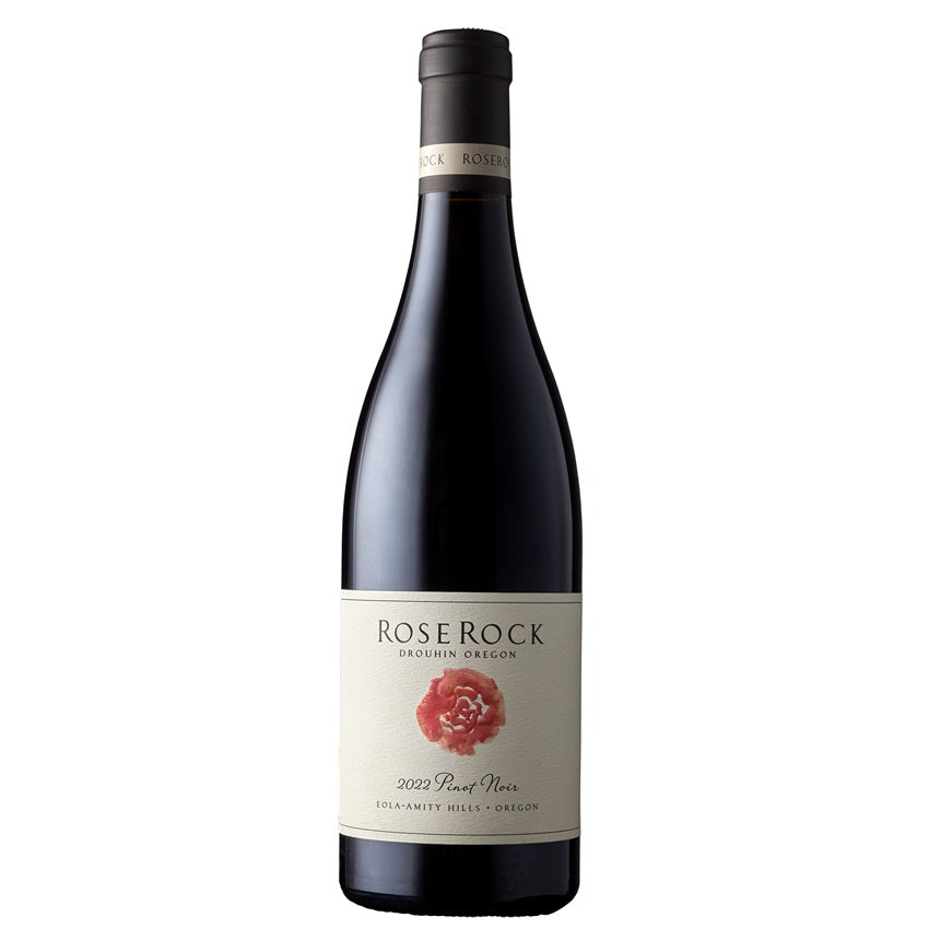 A bottle of Rose Rock Pinot Noir, available at our Palm Springs wine store, Perry’s.