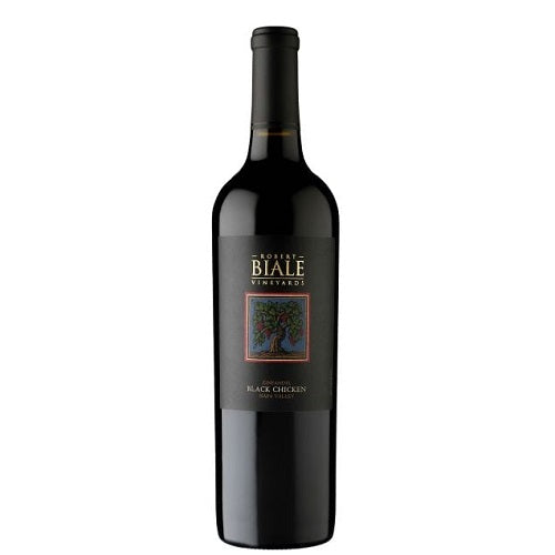 A bottle of Biale Black Chicken Zinfandel, available at our Palm Springs wine store, Perry's.