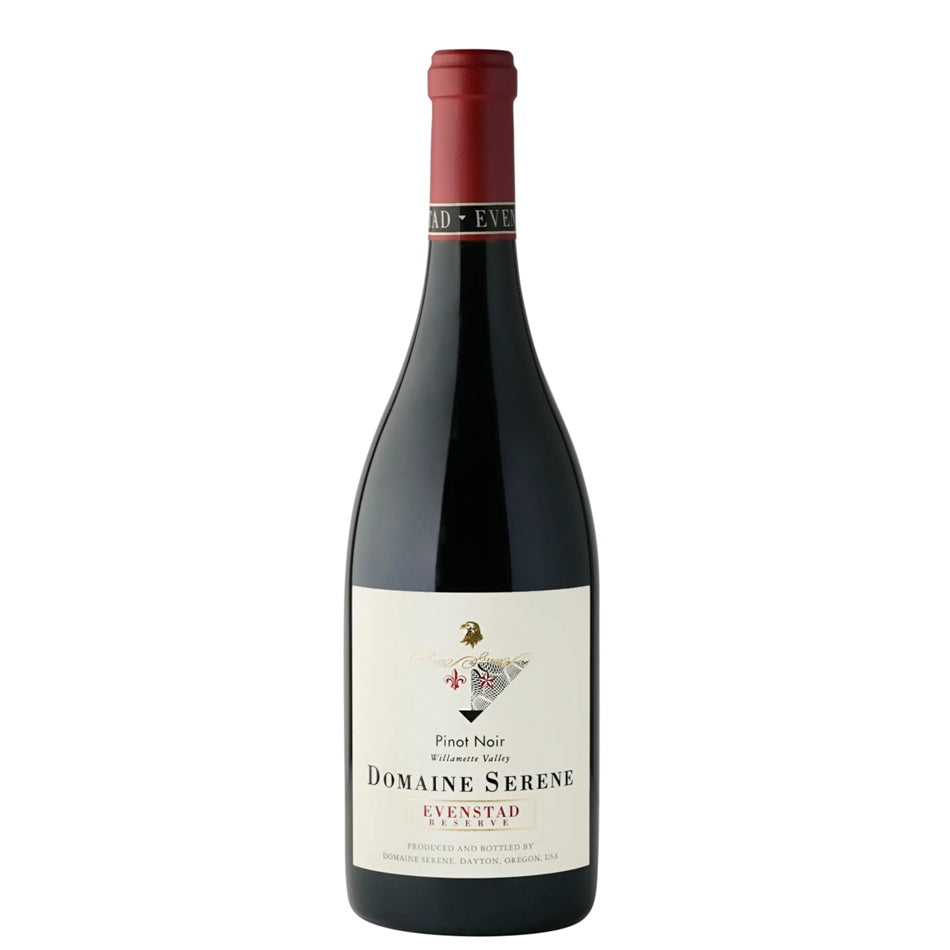 Bottle of Domaine Serene wine on a white background at Perry;s Palm Springs