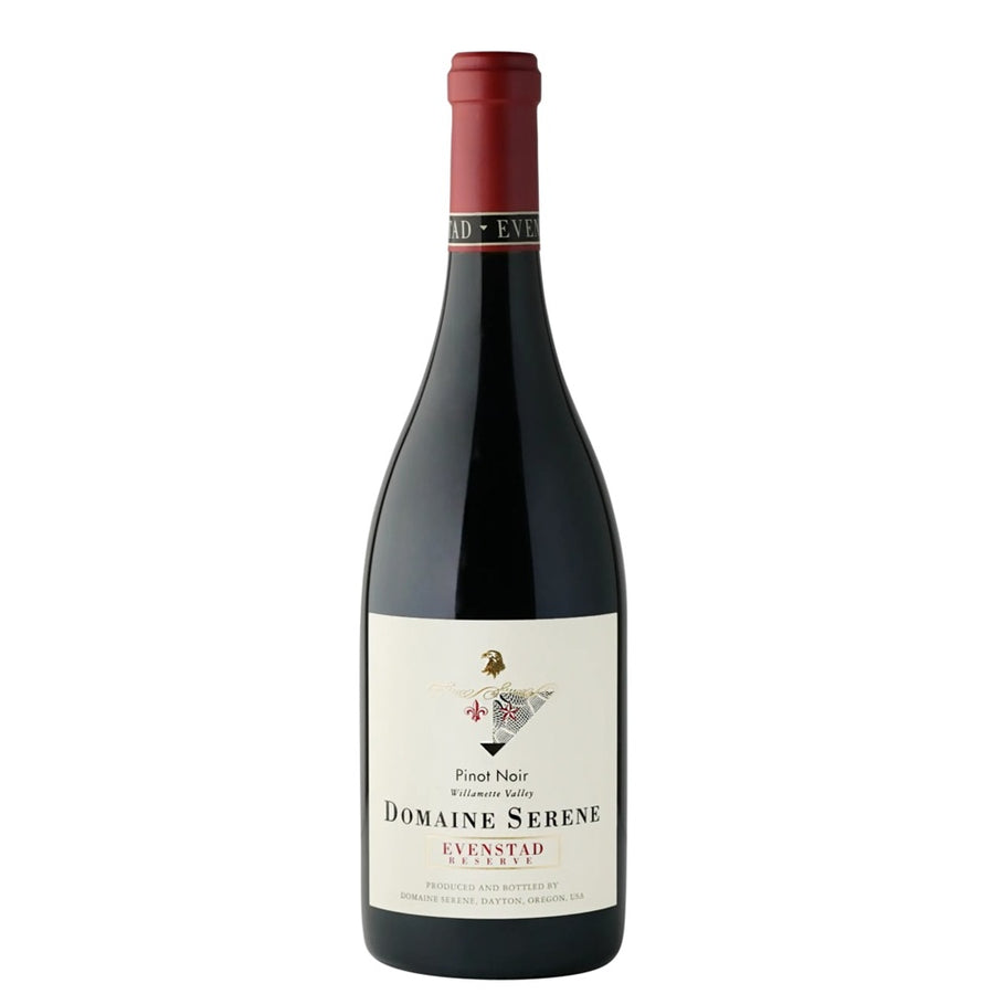 Bottle of Domaine Serene wine on a white background at Perry;s Palm Springs