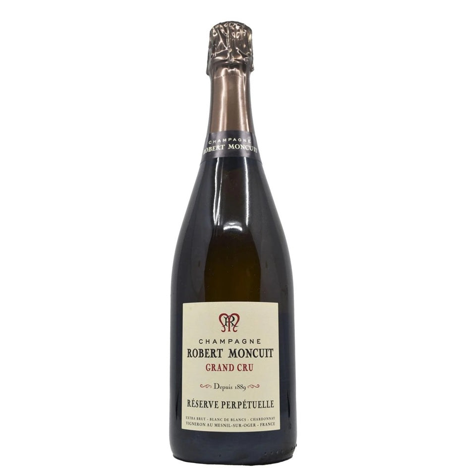 A bottle of Robert Moncuit Champagne Grand Cru Reserves Perpetuelle at Perry's Palm Springs