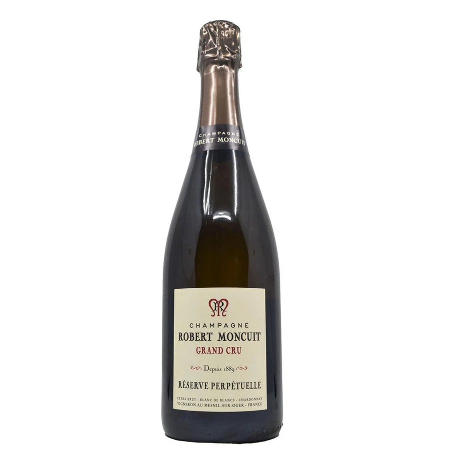 A bottle of Robert Moncuit Champagne Grand Cru Reserves Perpetuelle at Perry's Palm Springs