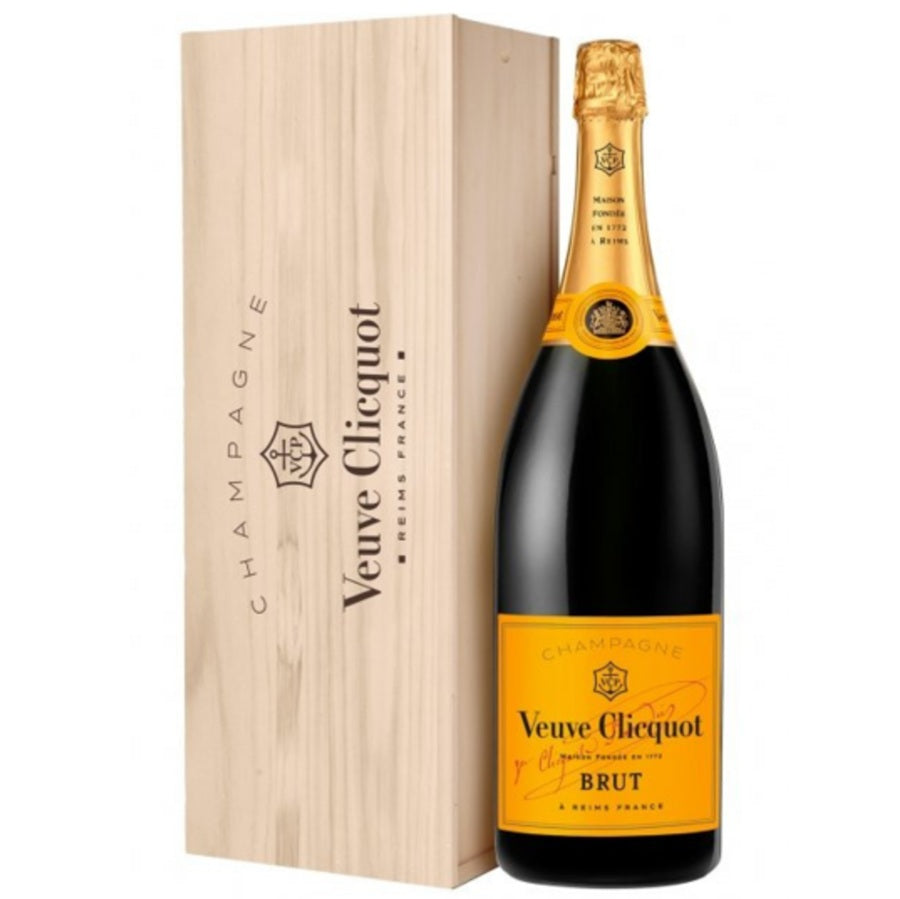Veuve Clicquot Jeraboam champagne bottle with wooden box at Perry's Palm Springs